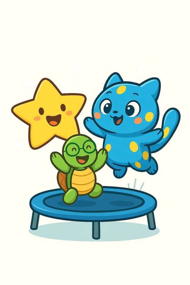 Sprongsy en vriendjes op trampoline